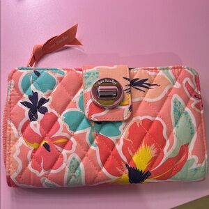 Vera Bradley Coral and Teal Floral Quilted Wallet